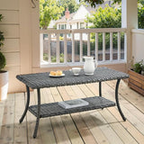 Wicker Outdoor Coffee Table,Rattan Outdoor Coffee Table with 2-Layer Storage Furniture Tables for Garden,Porch,Backyard - Photo 1