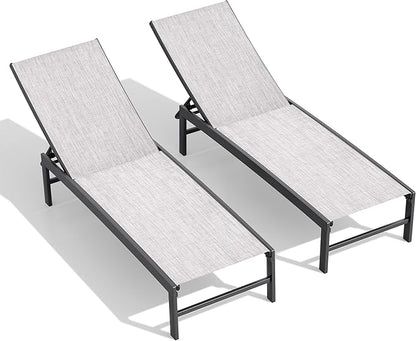 Crestlive Products Chaise Lounge Chair Outdoor Set of 2, Adjustable 5 Positions Pool Tanning Recliner, Outdoor Lounge Furniture Perfect for Patio, Beach, Yard, Pool