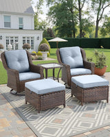 3 Piece Patio Swivel Chairs and Side Table Set - High Back Outdoor Brown Wicker Rattan Rocking Glider with Thick - Photo 6