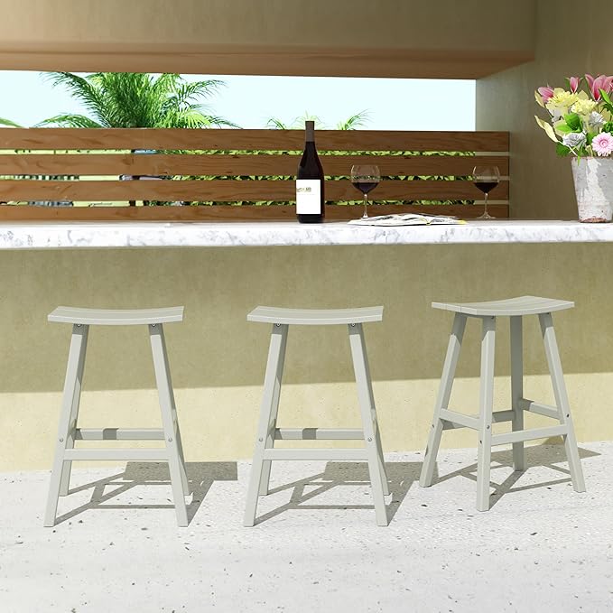 Costaelm All-Weather Bar Stools Set of 3, 29" Height Outdoor Bar Stools, Adirondack Poly Patio Bar Stool for Patio, Deck, Kitchen Counter and Garden, Sand