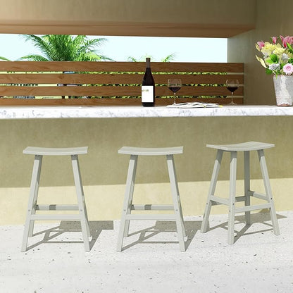 Costaelm All-Weather Bar Stools Set of 3, 29" Height Outdoor Bar Stools, Adirondack Poly Patio Bar Stool for Patio, Deck, Kitchen Counter and Garden, Sand