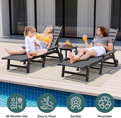 Pamapic 500 LBS Lounge Chair with Coffee Table Set of 2, Wide Armrest Oversized Chaise Lounge Chair with Wheel, 4 Positions Chaise Lounge with Cup Holder, Outdoor Lounge Chairs for Poolsdie, Grey