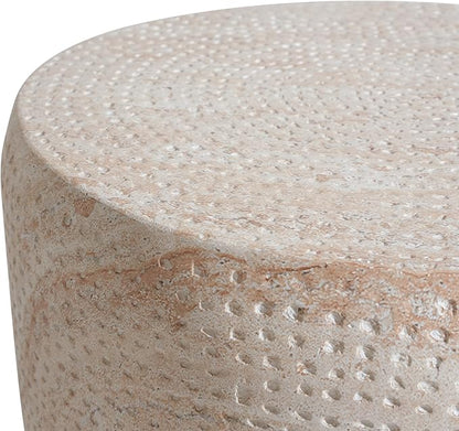 Christopher Knight Home Jaym 17.5" H Indoor Outdoor Accent Side Table, Patio Decorative End Table, Tapered Cylinder Lightweight Concrete Garden Stool for Patio Balcony & Garden Decor, Travertine