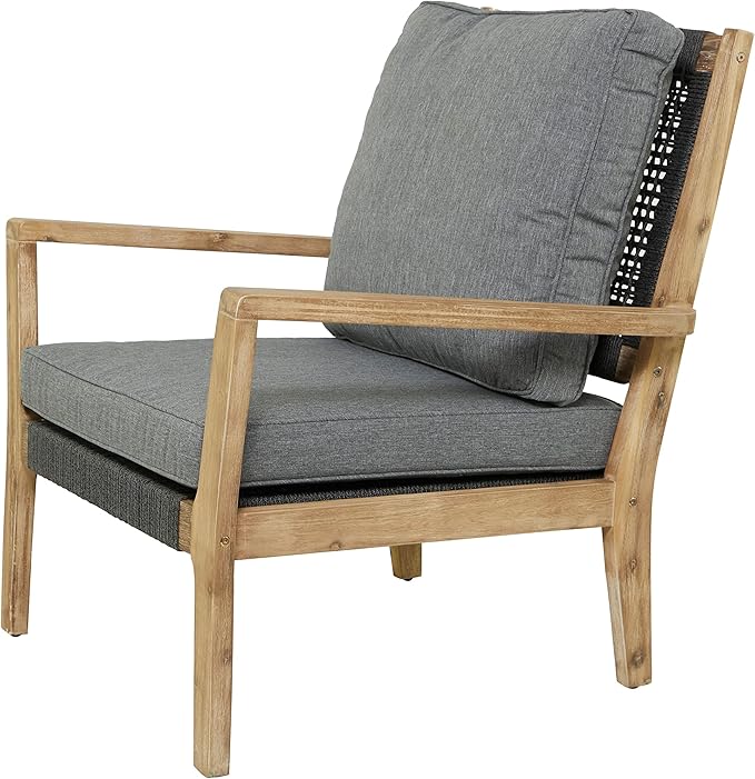 Deco 79 Wood Outdoor Chair with Cushions, 27" x 26" x 35", Dark Gray - Photo 8