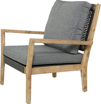 Deco 79 Wood Outdoor Chair with Cushions, 27" x 26" x 35", Dark Gray