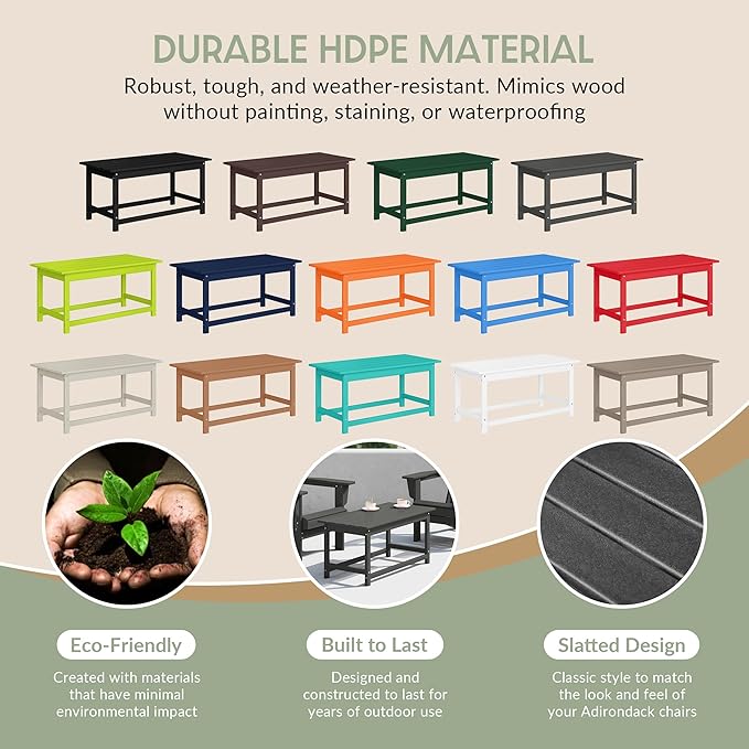 WestinTrends Malibu Outdoor Coffee Table, 35" x 17.5" All Weather Poly Lumber Patio Adirondack Coffee Table for Garden Lawn Porch Balcony, Gray