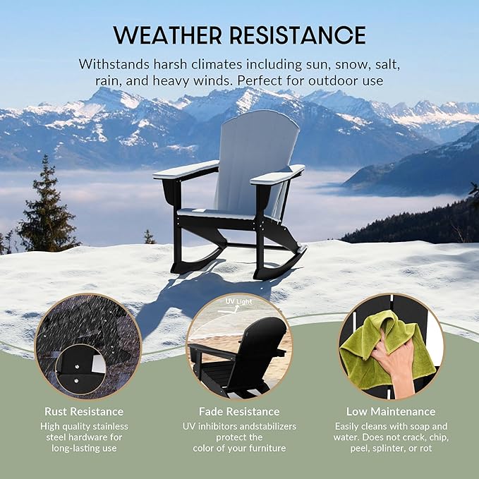 WestinTrends Malibu Outdoor/Patio Poly Adirondack Rocking Chair, Black