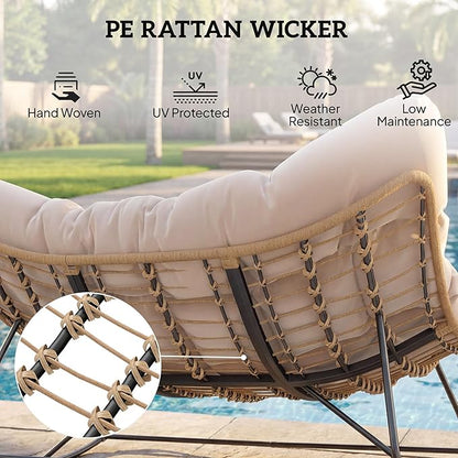 Outsunny Double Papasan Rocking Chair, Wicker Oversized Indoor Outdoor Rocking Chair with Cushion, PE Rattan Padded Outdoor Rocker Egg Chairs for Living Room, Garden, Patio, Balcony, Cream White