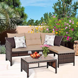 Tangkula Patio Corner Sofa Set 3 Piece, Outdoor Rattan Sofa Set, Includes Lounge Chaise, Loveseat & Coffee Table - Photo 3