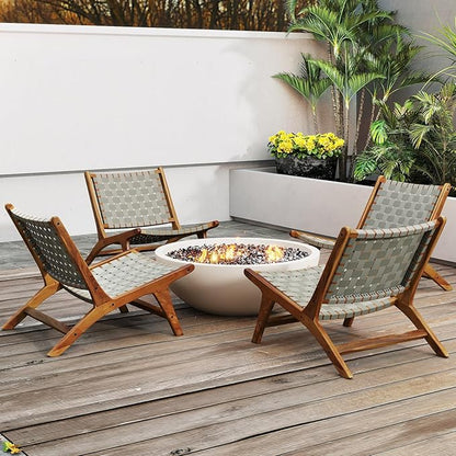 Tangkula Patio Teak Wood Chair, Outdoor Mid-Century Accent Chair with Nylon Webbing Seat & Back, for Backyard, Porch, Balcony or Poolside