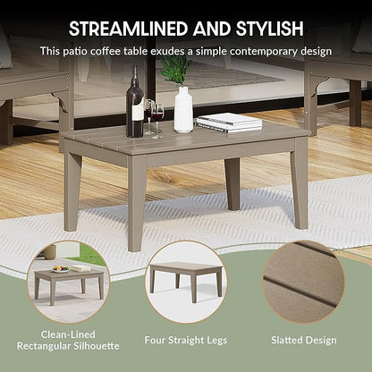 WestinTrends Malibu Low Outdoor HDPE Patio Rectangle Coffee Table, Weathered Wood