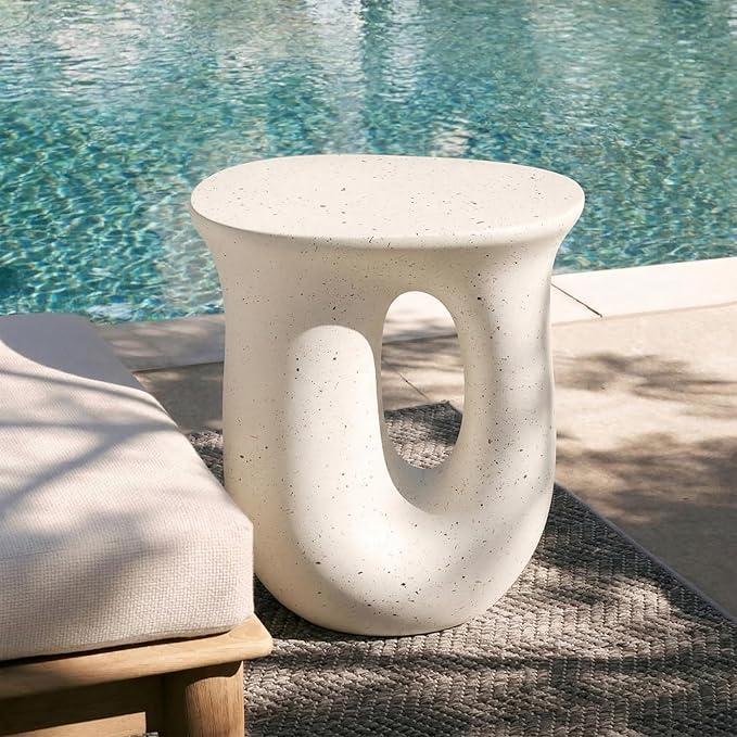 Christopher Knight Home Terraz Lightweight Concrete Outdoor Coffee Table, Small Side Table for Patio Furniture Set, MGO End Table for Patio/Deck/Garden, No Assembly Required, White
