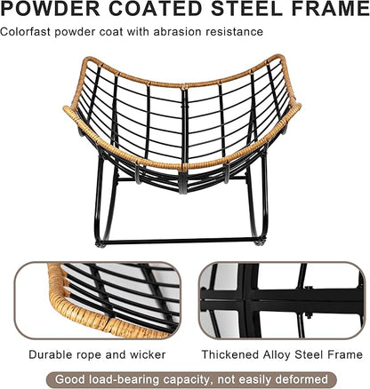 Outdoor Egg Rocking Chair, Indoor Papasan Rocking Chair with Thick Cushion, Modern Lounge Rocker for Balcony, Living Room, Bedroom, Porch, Lawn, Garden (Gray)