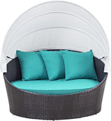 Modway Convene Wicker Rattan Outdoor Patio Retractable Canopy Round Poolside Sofa Daybed in Espresso Turquoise - Photo 6