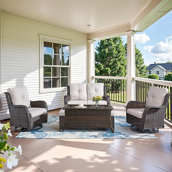 Belord 6 Piece Wicker Patio Furniture Set, Outdoor Swivel Rocker Chairs Set of 2 with Ottomans and Loveseat - Photo 1