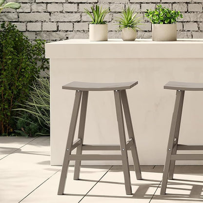 WestinTrends Malibu 29 Inch Outdoor Bar Stools, All Weather Resistant Poly Lumber Adirondack Bar Height Stools, Weathered Wood