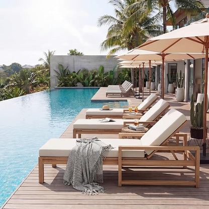Outdoor Chaise Lounge Chair Set of 4, Patio Chaise Lounge Recliner with Adjustable Backrest, Acacia Wood Poolside Chaise Lounge with Thick All-Weather Cushions for Patio, Deck and Backyard(B)