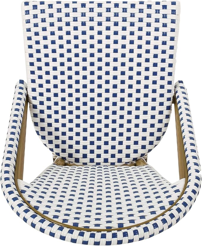 Christopher Knight Home Philomena Outdoor French Bistro Chair (Set of 2), Blue + White + Bamboo Print Finish - Photo 8