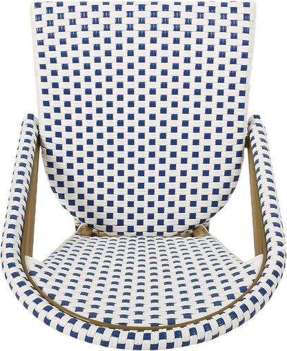 Christopher Knight Home Philomena Outdoor French Bistro Chair (Set of 2), Blue + White + Bamboo Print Finish