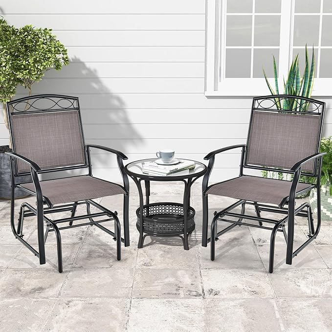 Giantex Patio Glider Chairs Set - 4 PCS Gliding Rocking Chairs w/Weather-Resistant Fabric, Heavy-Duty Metal Frame, 400 Lbs Weight Capacity, Outdoor Swing Glider for Garden, Yard, Poolside (4, Brown)