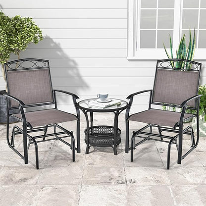 Giantex Patio Glider Chairs Set - 2 PCS Gliding Rocking Chairs w/Weather-Resistant Fabric, Heavy-Duty Metal Frame, 400 Lbs Weight Capacity, Outdoor Swing Glider for Garden, Yard, Poolside (2, Brown)