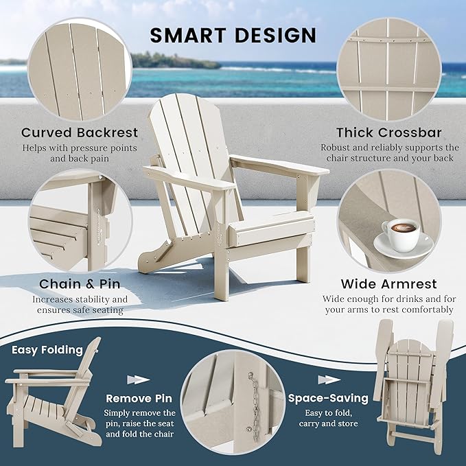 WO WESTIN OUTDOOR HDPE Laguna Outdoor Folding Poly Adirondack Chair (Set of 8),Sand