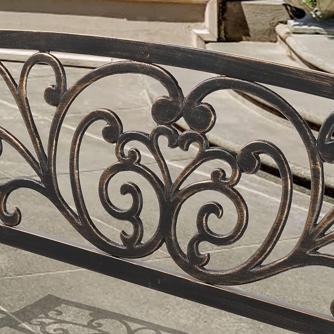50" Inches Outdoor Garden Bench, Cast Iron Metal Frame Patio Park Bench with Floral Pattern Backrest, Arch Legs for Porch, Lawn, Yard-Bronze (50" Butterfly Bronze)