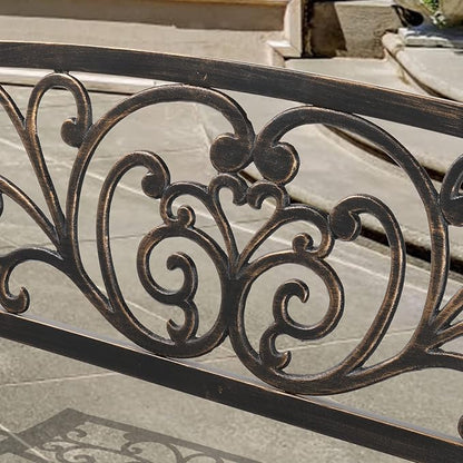 50" Inches Outdoor Garden Bench, Cast Iron Metal Frame Patio Park Bench with Floral Pattern Backrest, Arch Legs for Porch, Lawn, Yard-Bronze (50" Butterfly Bronze)