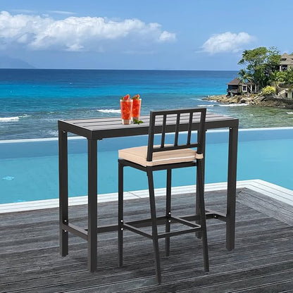 Outdoor Bar Table, Patio Counter Height Bar Table, 55" Rectangle Bar Tables for Patio, Garden, Yard, Balcony, Poolside (Black)