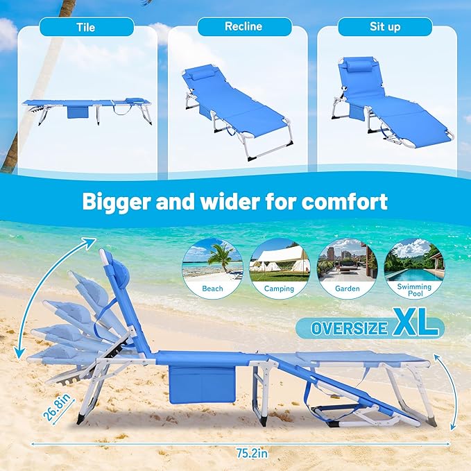 3-in-1 Oversized Sun Tanning Chair with Mat & Face Hole - Photo 3