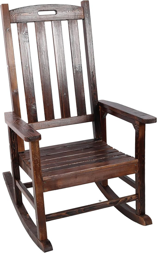 Oversized Wooden Rocking Chair for Porch & Patio 330lbs Capacity Wood Rocker with Wide Seat High Backrest & Armrests Outdoor Indoor Chair for Garden, Balcony, Living Room, Brown