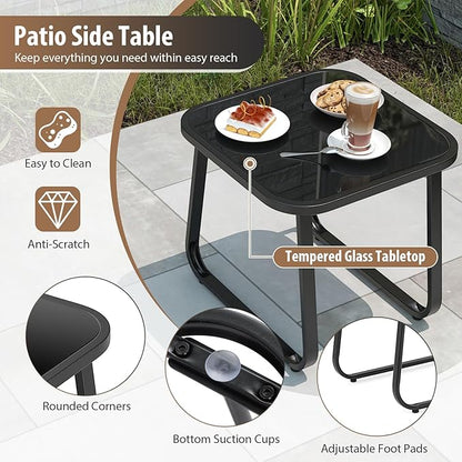 Giantex 3-Piece Outdoor Glider Set, 2-Pack Rocking Chairs with Small Tempered Glass Coffee Table, Metal Frame, Porch Rocker, Patio Bistro Set for Outside, Garden, Backyard, Balcony, Brown
