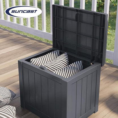 Suncast 2 Pack Small Deck Box Storage w/ Bench Seat for Indoor & Outdoor Use, 22 Gal., Cyberspace