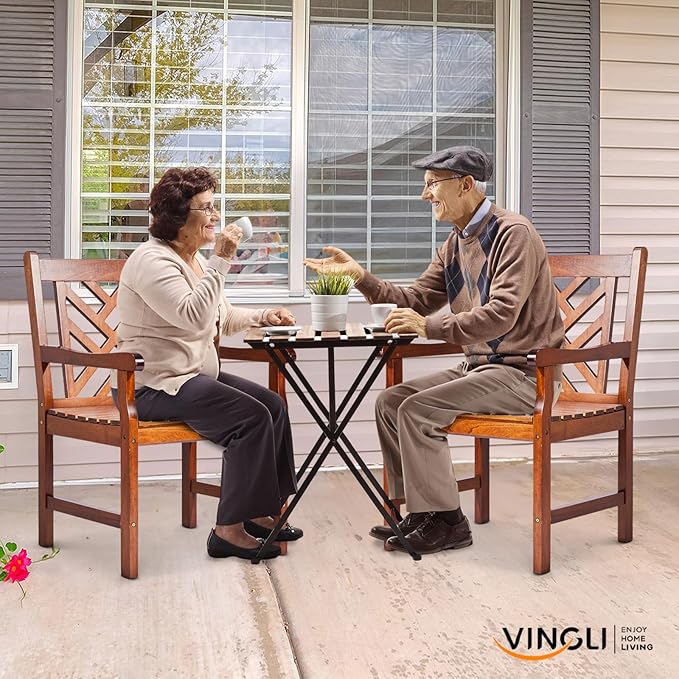 VINGLI Outdoor Dining Chairs Set of 2, Heavy Duty 330 LBS Wooden Patio Chairs with Comfortable Backrest, Solid Wood Patio Dining Chairs Garden Chairs for Yard, Front Porch (Teak, 2 PCS)