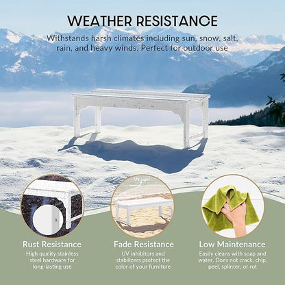 WestinTrends Malibu Outdoor Bench, All Weather Resistant Poly Lumber Backless Patio Garden Bench, Adirondack Curved Bench Seat for Comfort, White