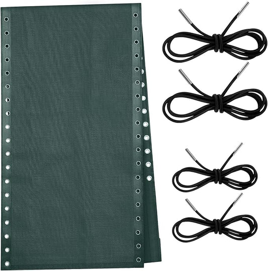 Queekay Chair Replacement Fabric with 4 Bungee Cord Lounge Chair Cloth Mesh Repair Kit for Patio Recliner Outdoor Lawn Pool(63 x 21 Inch,Dark Green)