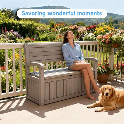 51.06" L x 24.17" W x 35.24" H Outdoor Storage Bench - 70 Gallon Weather-Resistant Resin Rattan-Look Seat (500 lbs Capacity) (Grey)