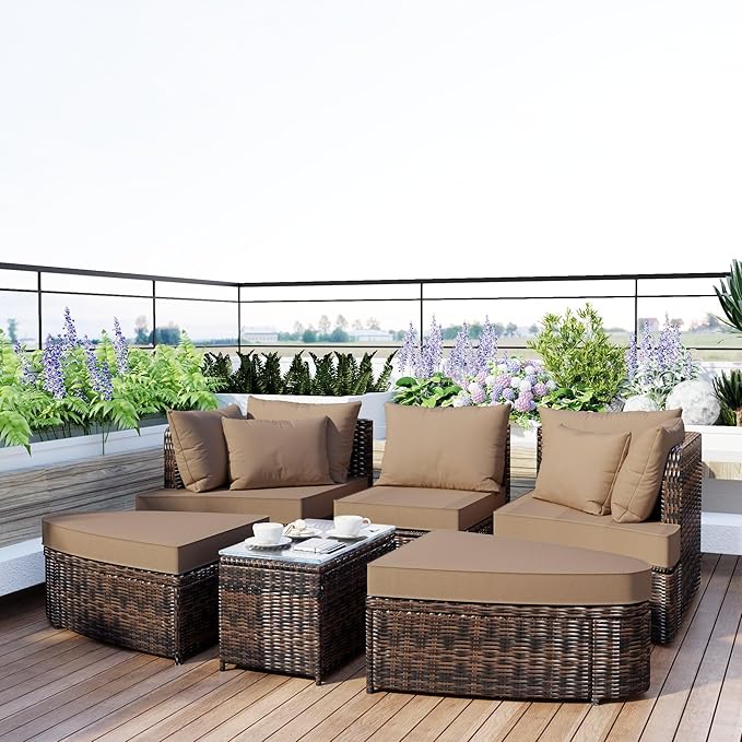 Quarte 6-Piece Patio Outdoor Conversation Round Sofa Set - Photo 2