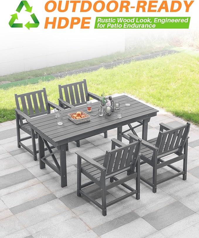 HDPE Patio Dining Set, 5-Piece Outdoor Table and Chairs with Umbrella Hole, Modern Outdoor Dining Set for 4 - Photo 4