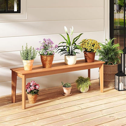 Tangkula 55" Teak Wood Outdoor Bench Set of 2, 3-Person Backless Patio Dining Bench with 880 LBS Weight Capacity, Outdoor Patio Bench Seat for Garden, Front Porch and Backyard