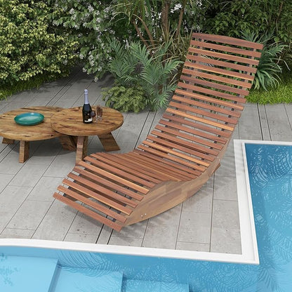Tangkula Outdoor Acacia Wood Rocking Chair, Porch Rocker with Widened Slatted Seat and High Back, Wooden Rocking Patio Chair, Outdoor Rocking Sun Lounger for Backyard, Garden