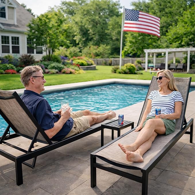 Kozyard Outdoor Chaise Lounge, Aluminum Frame and Textilene Fabric, Adjustable Reclining Patio Lounger for Poolside, Sunbathing & Backyard (Beige)