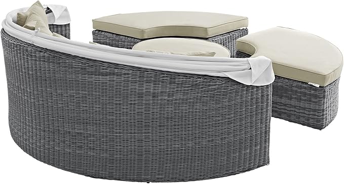 Modway Summon Outdoor Patio Daybed with Canopy and Sunbrella Cushions in Antique Canvas Beige