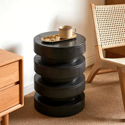 Christopher Knight Home Jeru Lightweight Concrete Round Coffee Table, Indoor and Outdoor Side Table for Living Room, MGO Small Side Table, 3-Tier Design, No Assembly Needed, Black