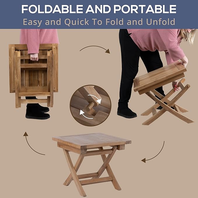 Teak Wood Folding 20”-Inch Outdoor Coffee Table - Perfect for Camping & Outdoor Entertaining - Ideal for Backyard - Photo 6