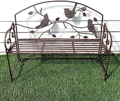Outdoor Wrought Iron Patio Garden Bench, Vintage Decor Bird-Shaped Patio Balcony Metal Kids Bench Multipurpose Planter, Weatherproof Porch Chair, Lightweight