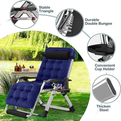 NAIZEA Widened Zero Gravity Chair 29" XL,Oversized Outdoor Lounge Chairs, Folding Reclining Camping Chairs with Cup Holder, Ergonomic Patio Lawn Chair for Balcony Beach Deck Yard