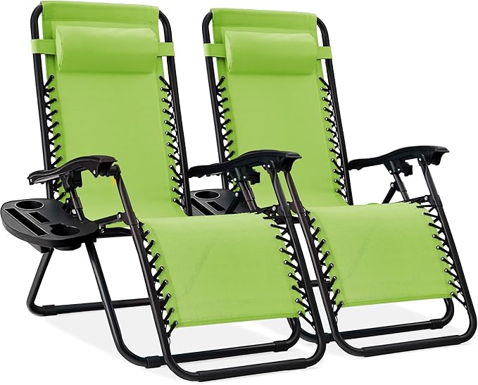 Best Choice Products Set of 2 Adjustable Steel Mesh Zero Gravity Lounge Chair Recliners w/Pillows and Cup Holder Trays - Photo 1