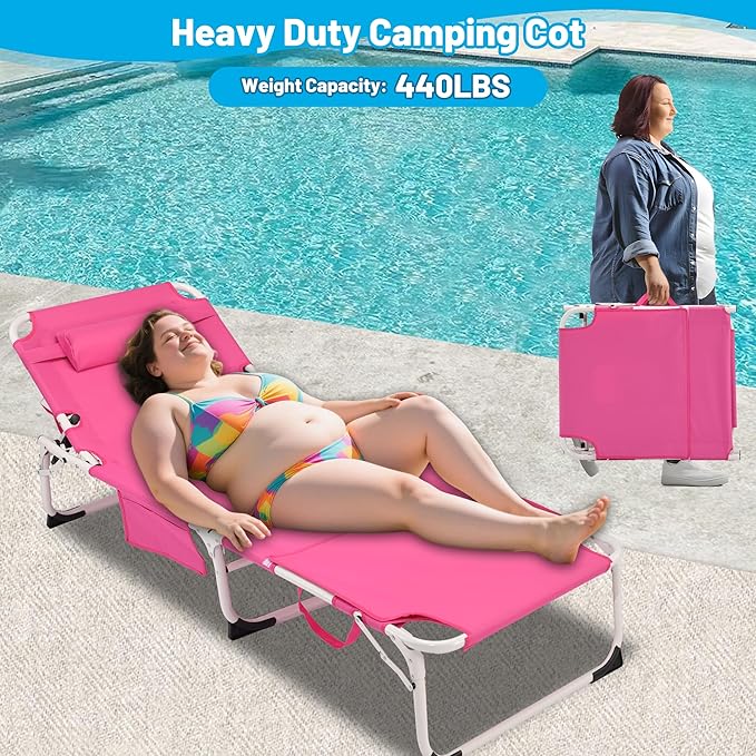 Pink 3-in-1 Heavy Duty Tanning Chair with Face Hole - Photo 5