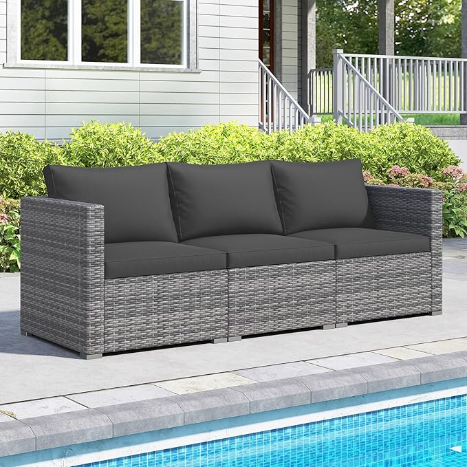 Tangkula 3 Seat Outdoor Wicker Sofa Set, Modular PE Rattan Patio Cushioned Sectional Couch Set - Photo 2